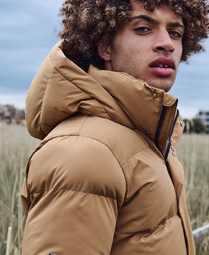 Men's Longline Hooded Puffer Coat / Chipmunk - Size: L - Superdry - Modalova