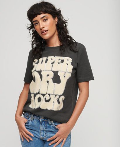 Women's 70s Retro Rock Logo T-Shirt / Washed - Size: 10 - Superdry - Modalova