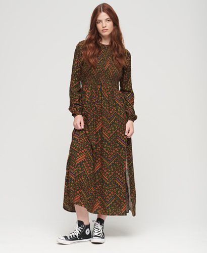 Women's Printed Smocked Maxi Dress Green / Chevron Floral Print - Size: 10 - Superdry - Modalova