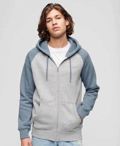 Men's Essential Baseball Zip Hoodie Grey / Athletic Grey Marl/Bluestone Blue Marl - Size: L - Superdry - Modalova