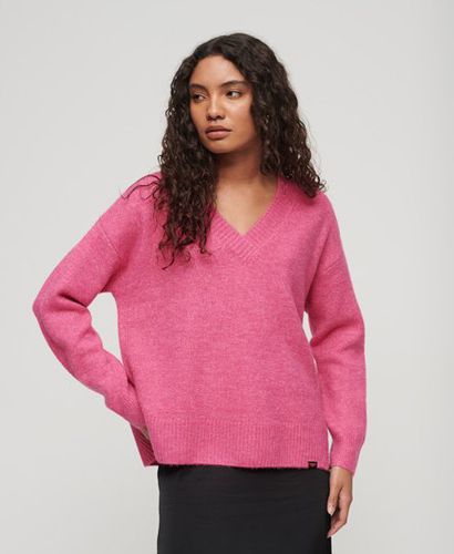 Women's Oversized V Neck Jumper Pink / Vibe Pink Marl - Size: 12 - Superdry - Modalova