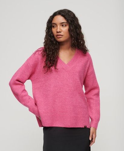Women's Oversized V Neck Jumper Pink / Vibe Pink Marl - Size: 8 - Superdry - Modalova