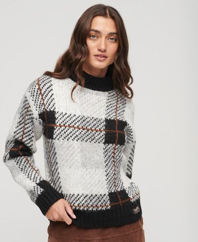 Women's Boxy Pattern Knit Jumper Black / Mono Check - Size: 6 - Superdry - Modalova