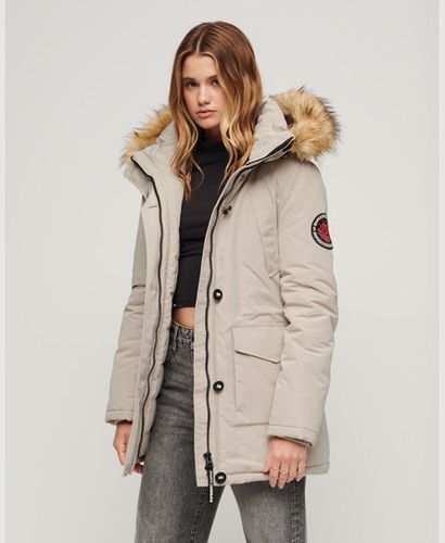 Women's Everest Faux Fur Hooded Parka Coat Beige / Chateau Gray - Size: 14 - Superdry - Modalova