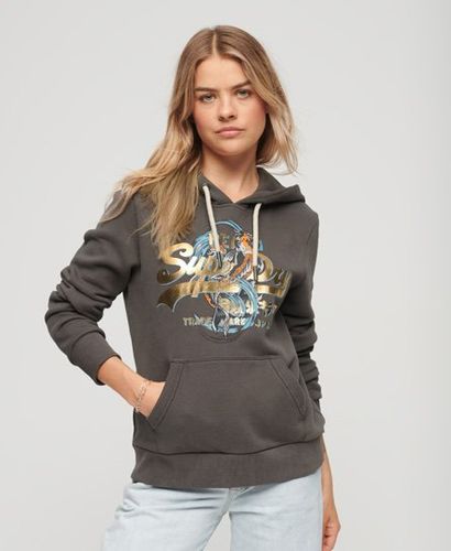 Women's Japanese Vintage Logo Graphic Hoodie Dark Grey - Size: 6 - Superdry - Modalova