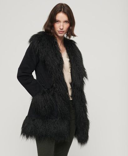 Women's Faux Fur Lined Afghan Coat Black - Size: 10 - Superdry - Modalova