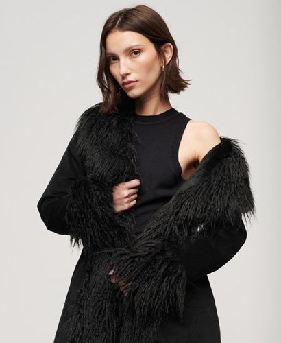 Women's Faux Fur Lined Longline Afghan Coat Black - Size: 10 - Superdry - Modalova