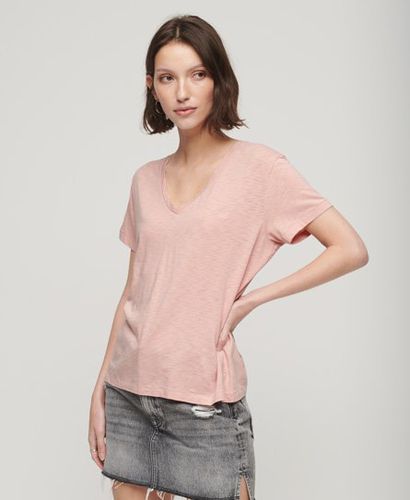 Women's Slub Embroidered V-Neck T-Shirt Pink / Grey Pink - Size: 10 - Superdry - Modalova
