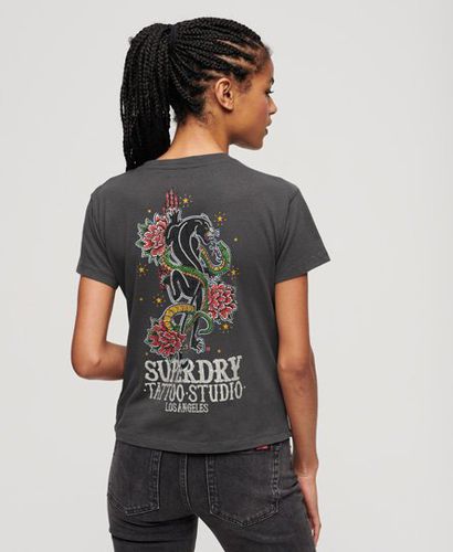 Women's Tattoo Rhinestone T-Shirt / Charcoal - Size: 10 - Superdry - Modalova