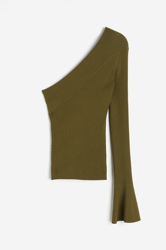 One-Shoulder-Shirt in Rippstrick Dunkles Khakigrün, Tops Größe XL. Farbe: - H&M - Modalova