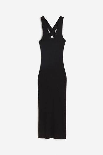 Geripptes Kleid mit V-Ausschnitt Schwarz, Alltagskleider in Größe M. Farbe: - H&M - Modalova