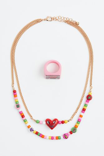 Perlenkette und Ring Goldfarben/Keith Haring, Schmuck in Größe Onesize. Farbe: - H&M - Modalova