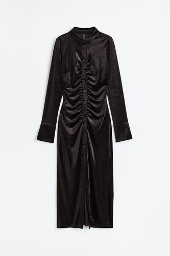 Gerafftes Blusenkleid aus Velours Schwarz, Alltagskleider in Größe XXS. Farbe: - H&M - Modalova