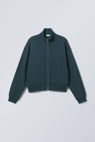 Boxy Frottee-Sweatshirt mit Zipper Dunkles Petrol, Pullover in Größe XS. Farbe: - Weekday - Modalova