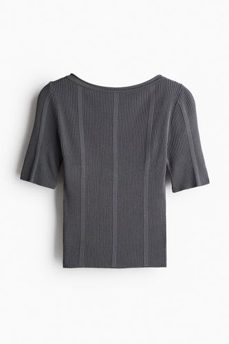 Geripptes Shirt mit tiefem Rückenausschnitt Dunkelgrau, T-Shirt in Größe XXS. Farbe: - H&M - Modalova