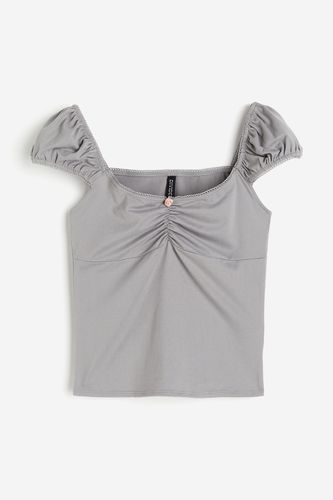 Shirt mit Picot-Besätzen und Puffärmeln Grau, T-Shirt in Größe L. Farbe: - H&M - Modalova