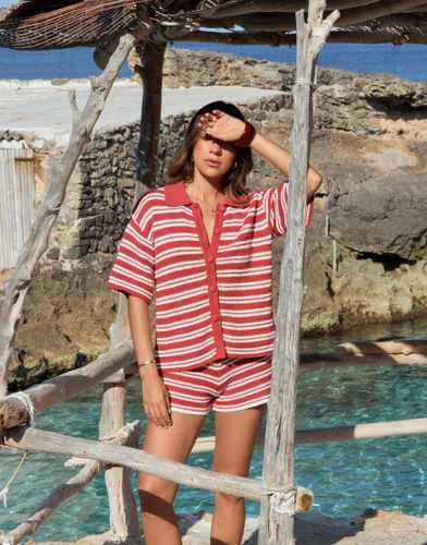 X Luana Barron - Chemise de plage d'ensemble boutonnée à rayures avec col en crochet de coton mélangé - et blanc - 4Th & Reckless - Modalova