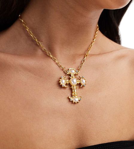 Collana placcata 18 kt con ciondolo a croce grande - 8 Other Reasons - Modalova