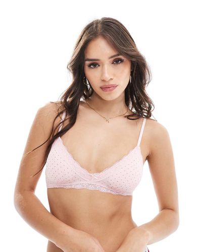 Cotton On - Brassière imbottita rosa a pois traforata con finiture in pizzo - Cotton:On - Modalova