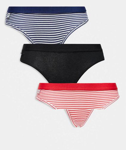 Cotton On - Confezione da 3 slip bikini in cotone neri e a righe con logo - Cotton:On - Modalova