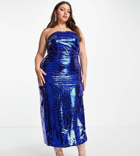 Exclusivité - Robe longueur mollet fendue à sequins - Cobalt - Collective The Label Curve - Modalova