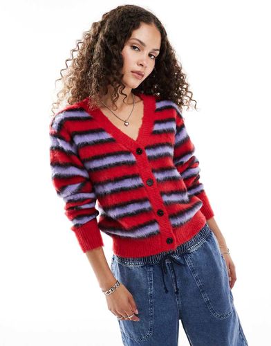 Cardigan a righe rosso e rosa spazzolato con scollo a V - Collusion - Modalova