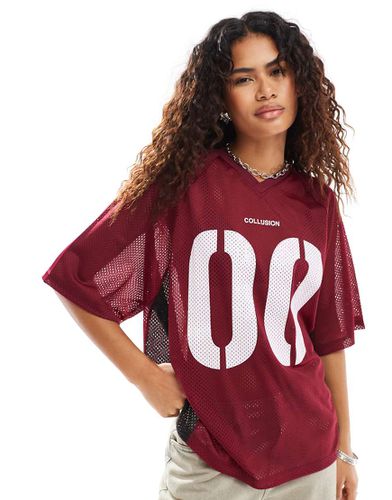 T-shirt oversize stile sportivo ciliegia scuro con numeri stampati - Collusion - Modalova