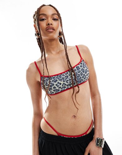 Top bikini con stampa leopardata e scollo squadrato con bordi a contrasto in coordinato - Collusion - Modalova