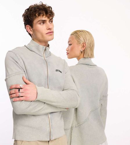 Unisex - Felpa grigia a coste con zip - Collusion - Modalova