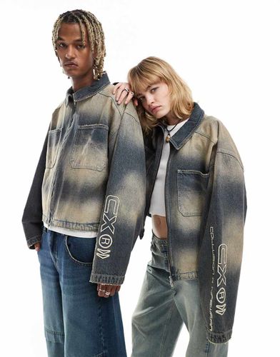 Unisex - Giacca di jeans unisex oversize con chiusura zip lavaggio acido - Collusion - Modalova