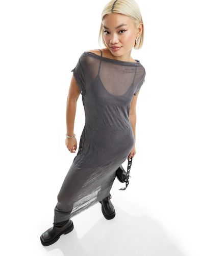 Vestito lungo in rete effetto stropicciato con maniche ad aletta - Collusion - Modalova