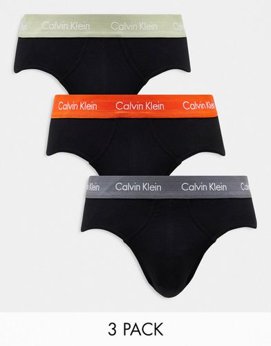 Cotton Stretch - Confezione da 3 slip neri con elastico colorato - Calvin Klein - Modalova