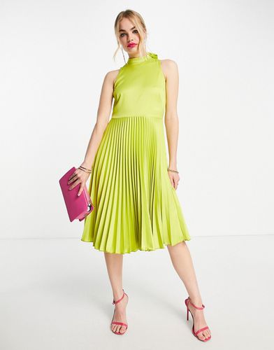 Vestito midi accollato color lime a pieghe - Closet London - Modalova