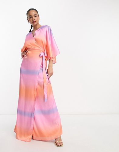 Vestito lungo a portafoglio con stampa sfumata e maniche stile kimono - Anaya - Modalova