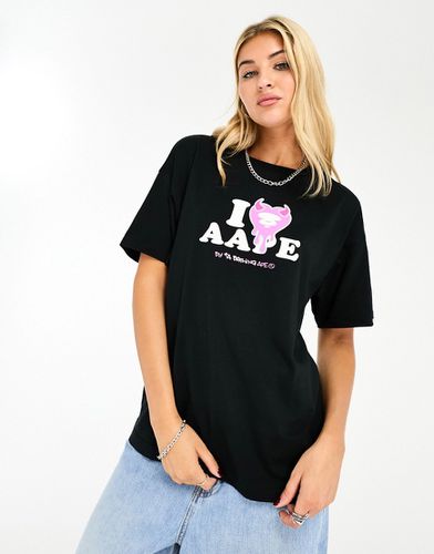 AAPE By A Bathing Ape - T-shirt nera con stampa artistica - AAPE BY A BATHING APE® - Modalova