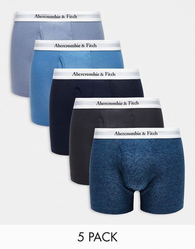 Confezione da 5 boxer aderenti blu, grigi e blu navy con fascia in vita bianca - Abercrombie & Fitch - Modalova