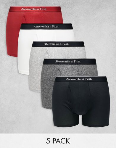 Confezione da 5 boxer aderenti rosso/neutro con elastico in vita con logo a contrasto - Abercrombie & Fitch - Modalova