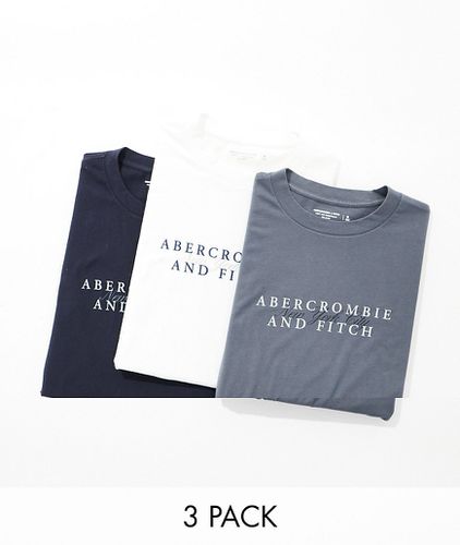 Confezione da 3 T-shirt blu navy/grigia/bianca con logo al centro del petto - Abercrombie & Fitch - Modalova
