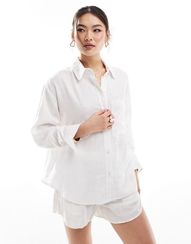 Camicia in misto lino bianca - Abercrombie & Fitch - Modalova