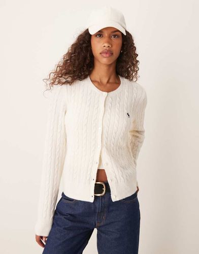 Cardigan in maglia a trecce color crema con logo - Abercrombie & Fitch - Modalova