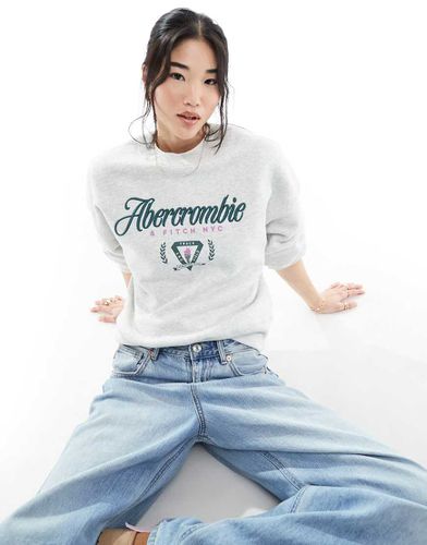 Felpa grigia con ricamo e stampa heritage - Abercrombie & Fitch - Modalova