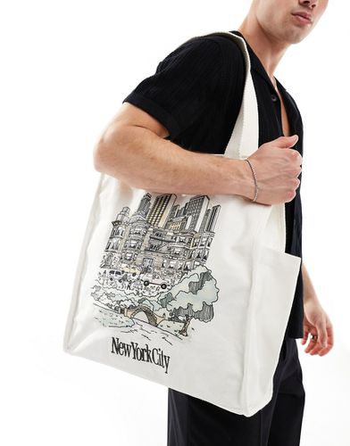 Maxi borsa preppy crema in tela con disegno di città - Abercrombie & Fitch - Modalova