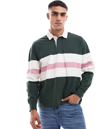 Polo stile rugby scuro a righe color block sul petto - Abercrombie & Fitch - Modalova