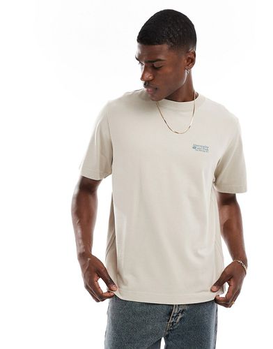 T-shirt pesante oversize beige con logo piccolo - Abercrombie & Fitch - Modalova