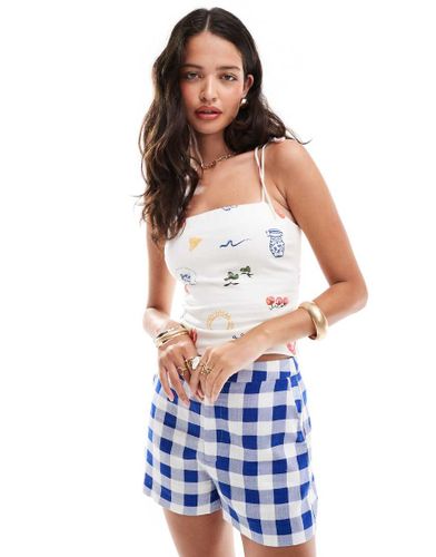 Top in misto lino con scollo squadrato e stampa a tema picnic - Abercrombie & Fitch - Modalova