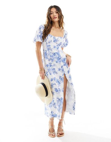 Vestito midi con maniche a sbuffo e corpetto arricciato a fiori - Abercrombie & Fitch - Modalova