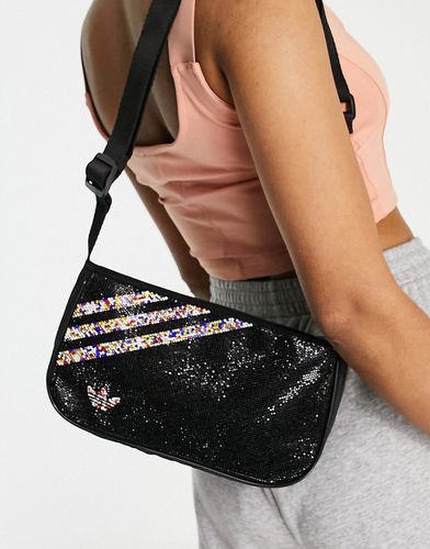 Borsa da spalla nera con trifoglio e strass - adidas Originals - Modalova