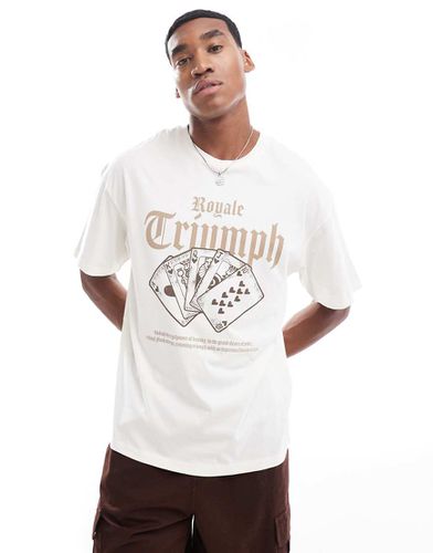 T-shirt oversize color crema con stampa "Triumph" con carte sul petto - ADPT - Modalova