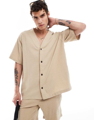 Camicia oversize stile baseball in tessuto stropicciato beige in coordinato - ADPT - Modalova