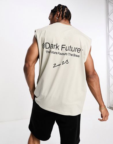 ASOS Dark Future - Canotta oversize kaki chiaro con stampa del logo - ASOS DESIGN - Modalova